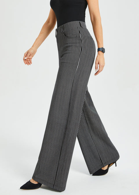 PRESALE ⏰ 7-Pocket High-Waist DPYP™ Dress Pant Yoga Pant | Wide (Black Beige Pinstripe)