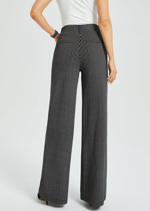 PRESALE ⏰ 7-Pocket High-Waist DPYP™ Dress Pant Yoga Pant | Wide (Black Beige Pinstripe)