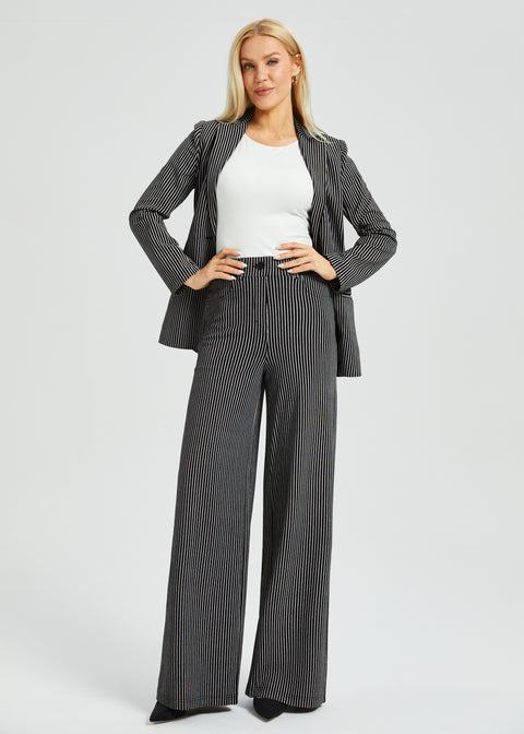 PRESALE ⏰ 7-Pocket High-Waist DPYP™ Dress Pant Yoga Pant | Wide (Black Beige Pinstripe)