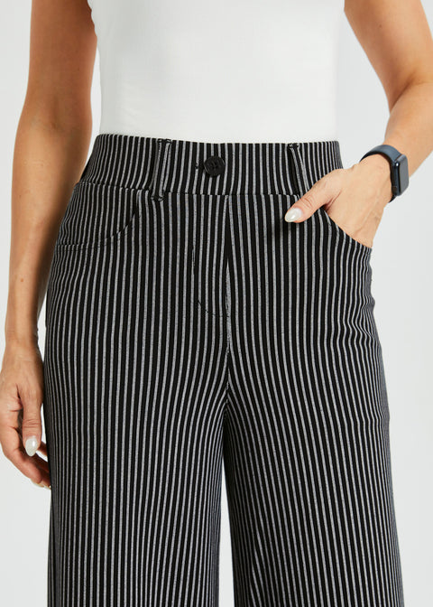 PRESALE ⏰ 7-Pocket High-Waist DPYP™ Dress Pant Yoga Pant | Wide (Black Beige Pinstripe)