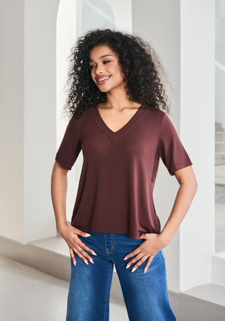 Essential V-Neck Short Sleeve (Cherrywood)