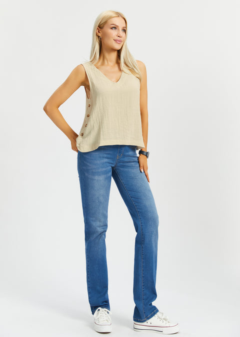 Drift Button Top | Linenette (Stone)