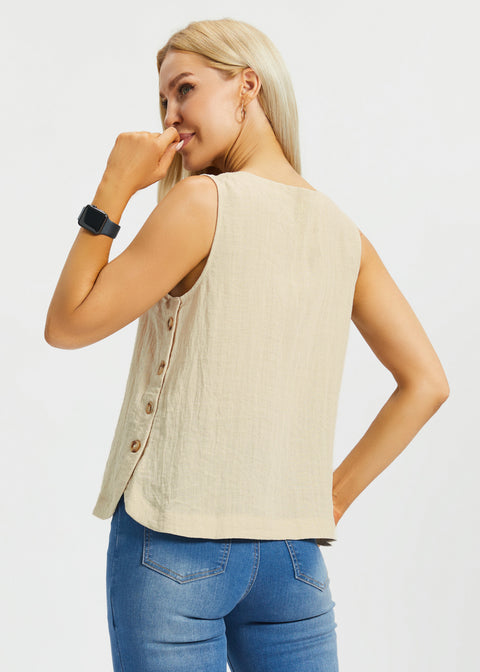 Drift Button Top | Linenette (Stone)