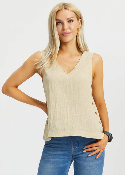 Drift Button Top | Linenette (Stone)