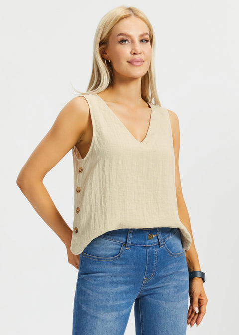 Drift Button Top | Linenette (Stone)