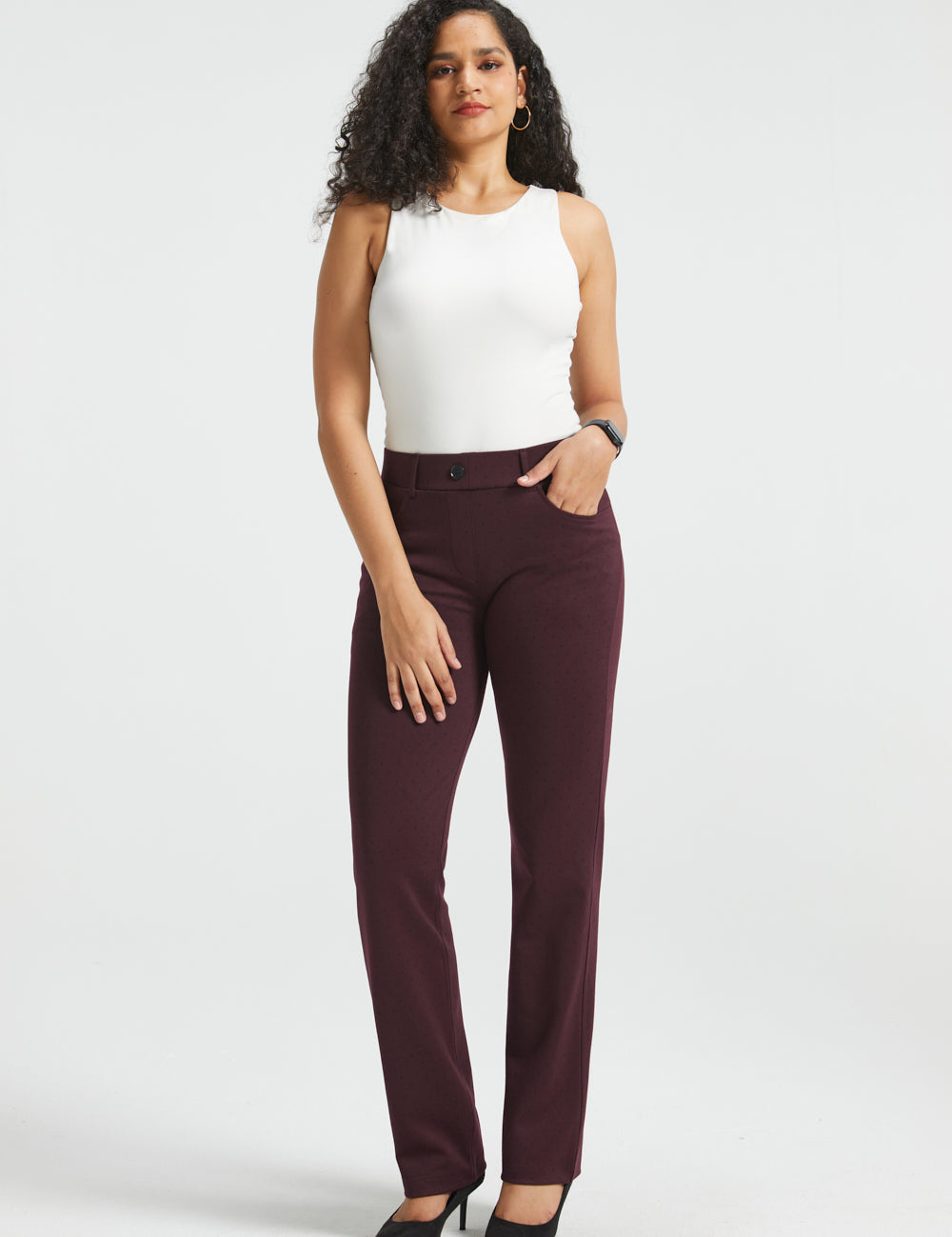 7-Pocket Dress Pants | Straight - Jacquard (Burgundy Black Dot)