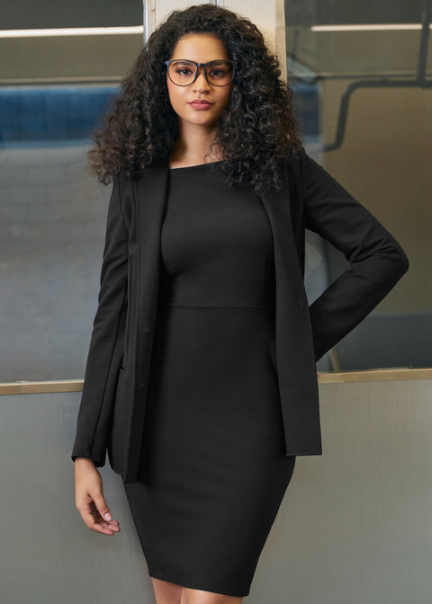 3/4 Sleeve Boatneck Sheath Dress | Stretch Ponte (Black)