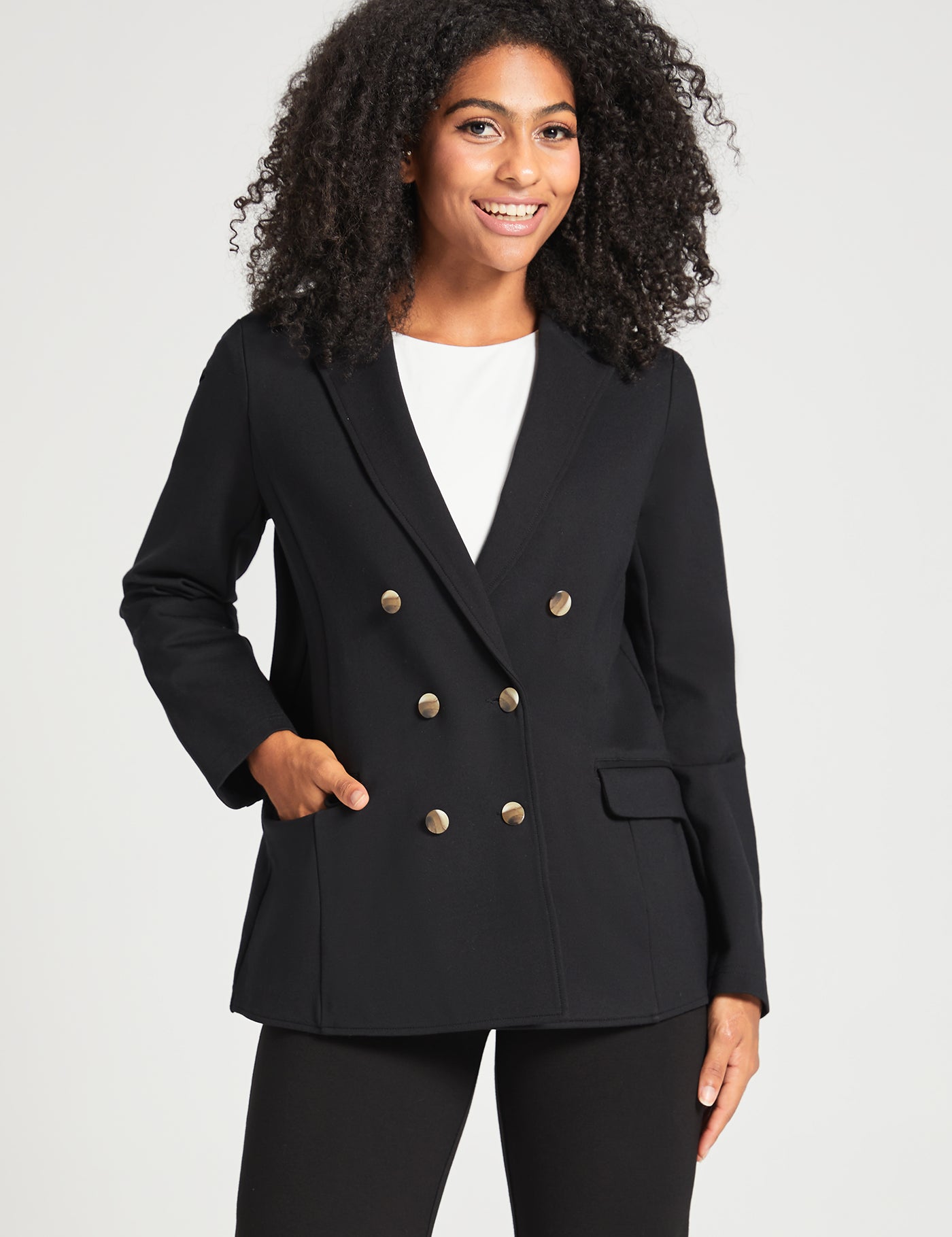 Double Breasted Blazer | Stretch Ponte (Black)