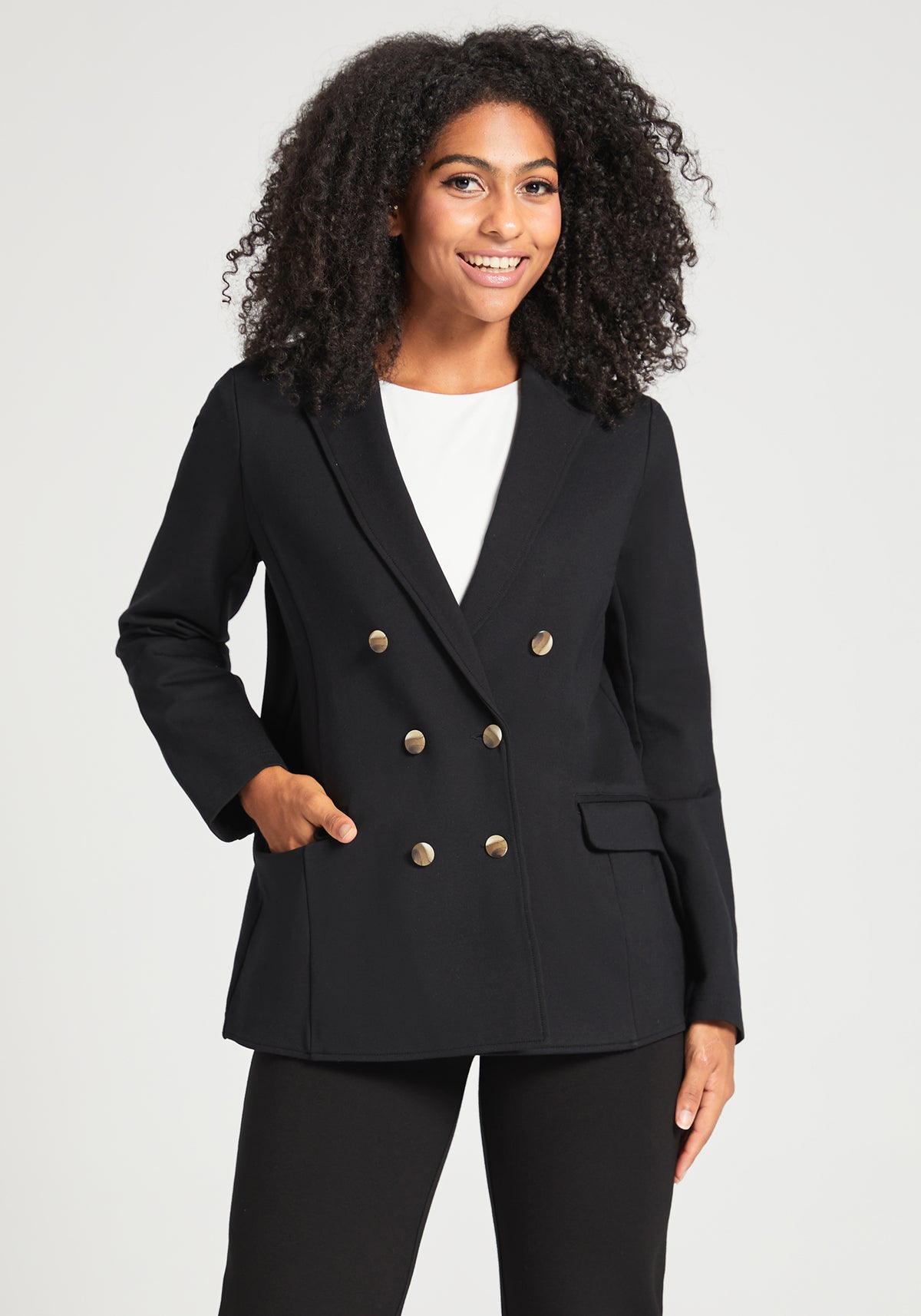 Double Breasted Blazer | Stretch Ponte (Black)