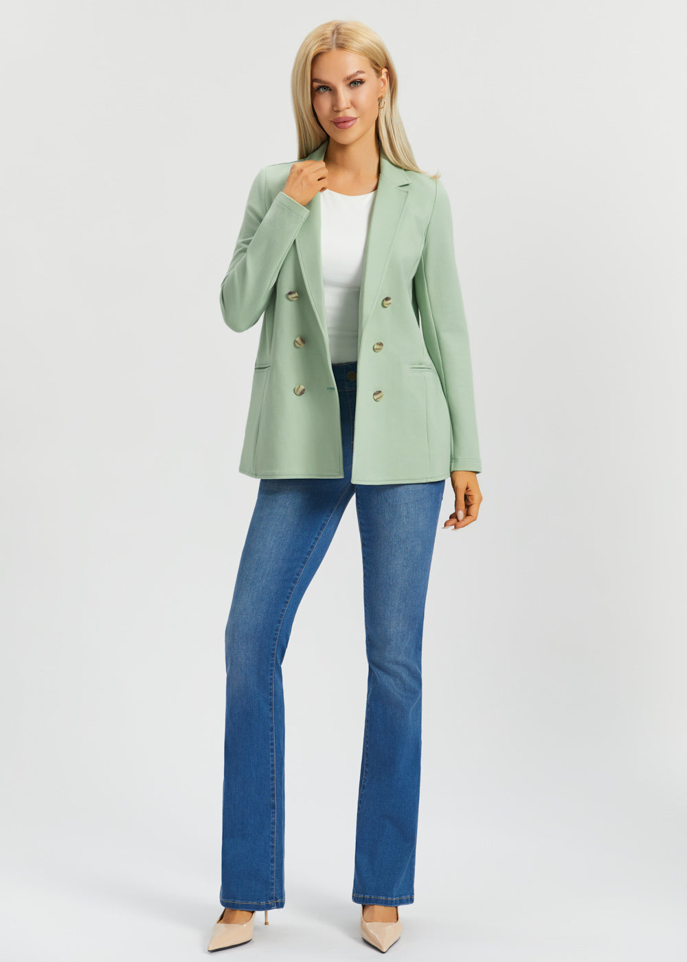 Double Breasted Blazer | Stretch Ponte (Muted Mint) – Betabrand