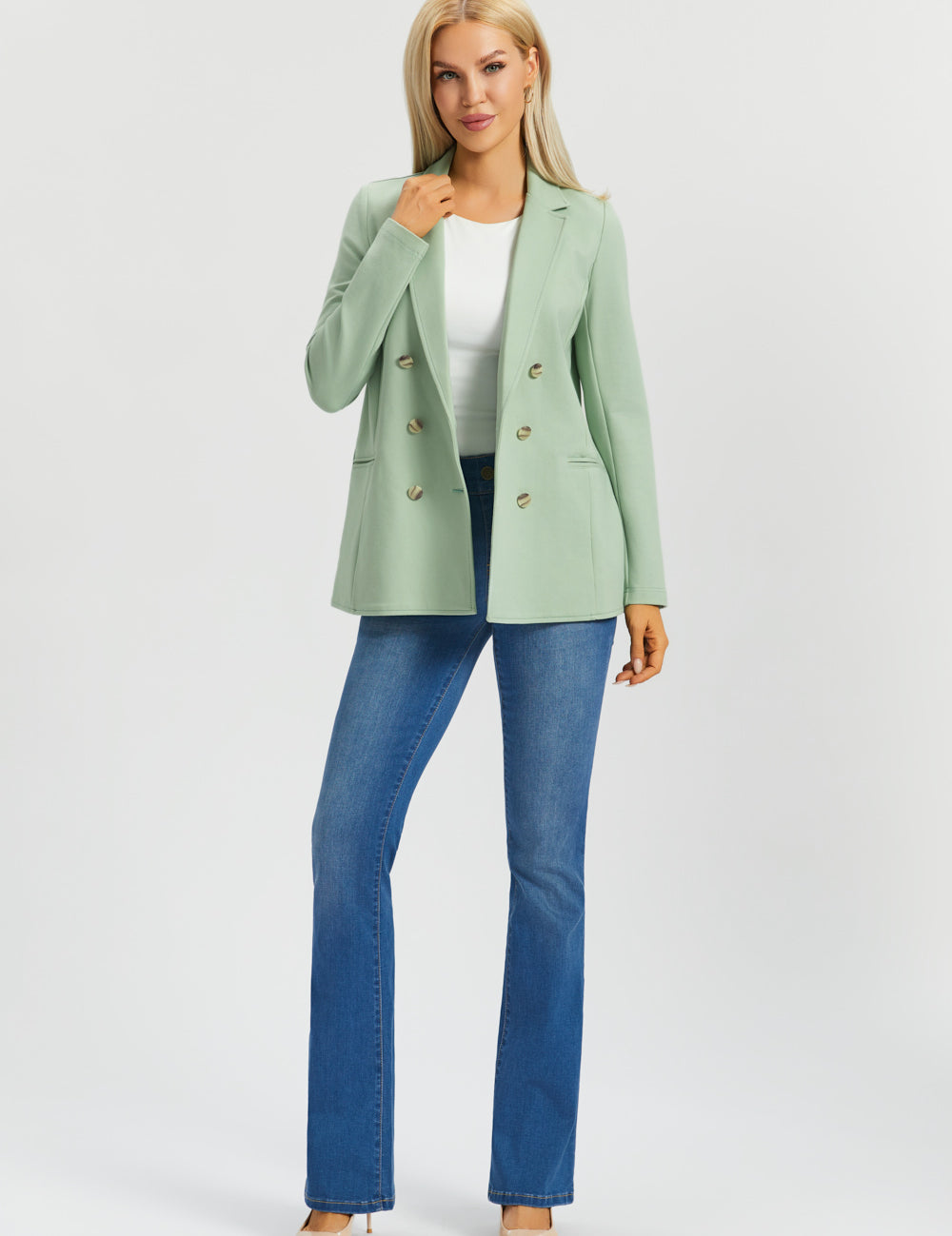 Double Breasted Blazer | Stretch Ponte (Muted Mint)