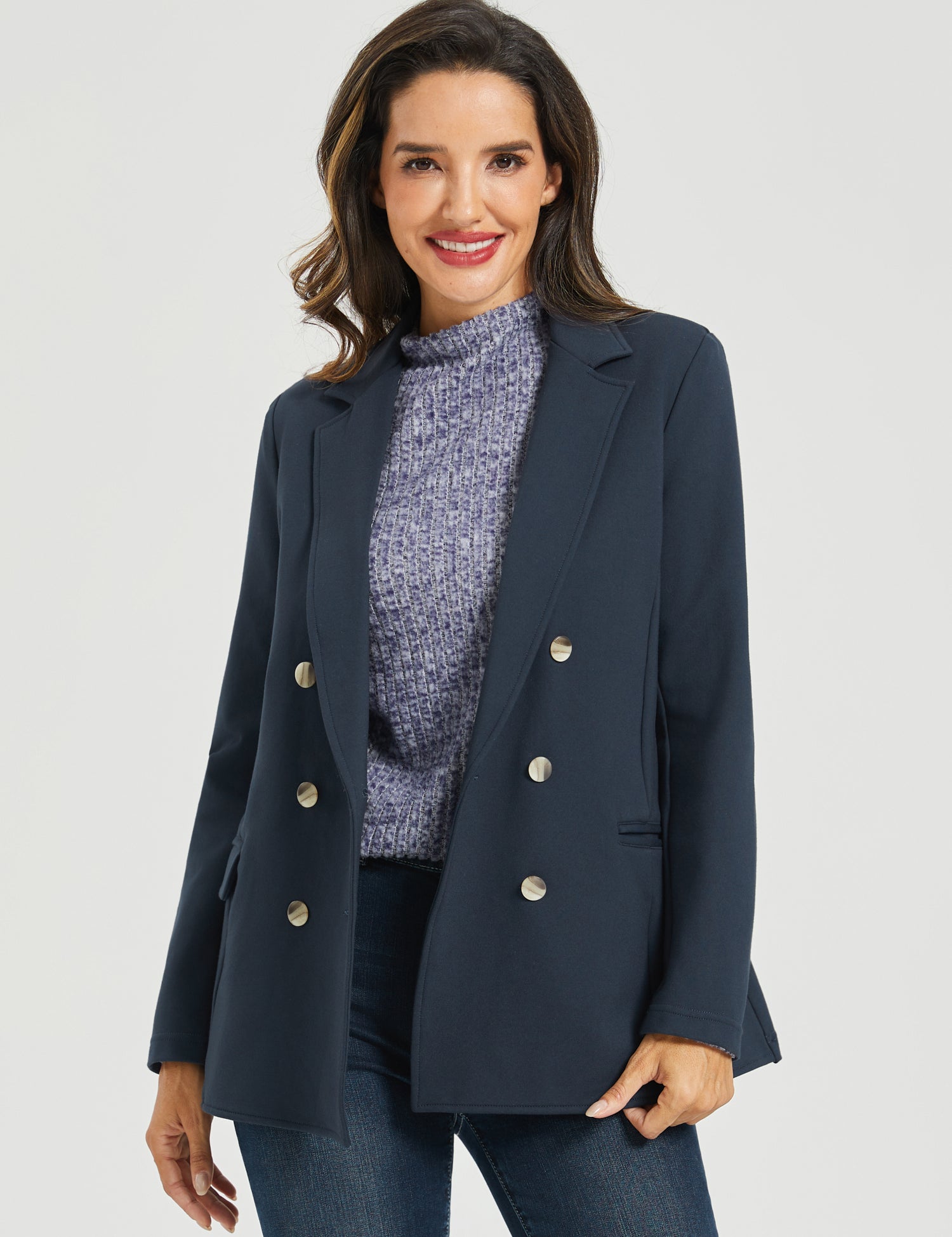 Double Breasted Blazer | Stretch Ponte (Navy)