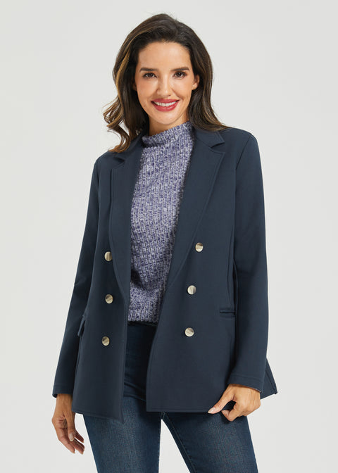 Double Breasted Blazer | Stretch Ponte (Navy)