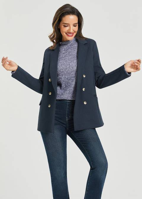 Double Breasted Blazer | Stretch Ponte (Navy)