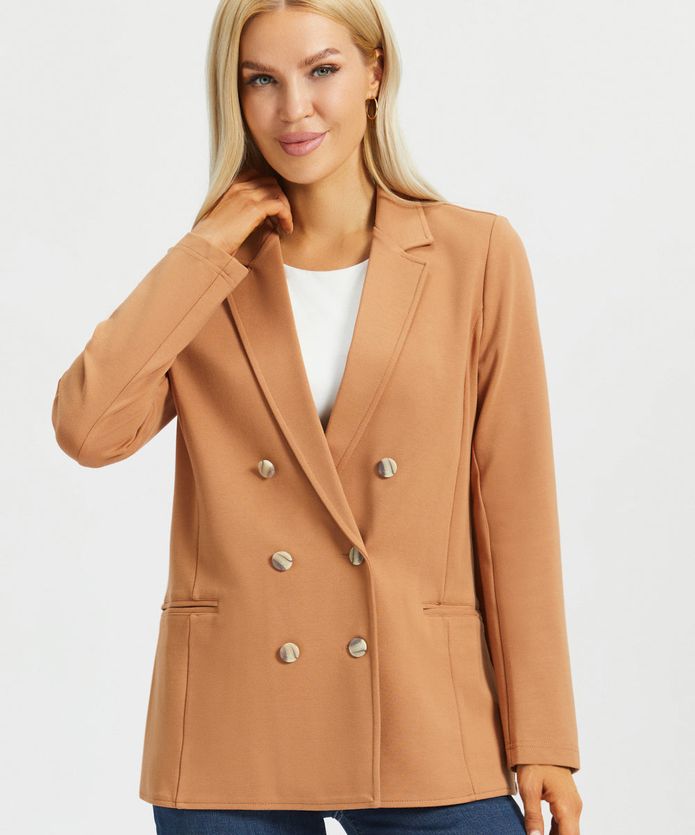 Double Breasted Blazer | Stretch Ponte (Sandalwood)