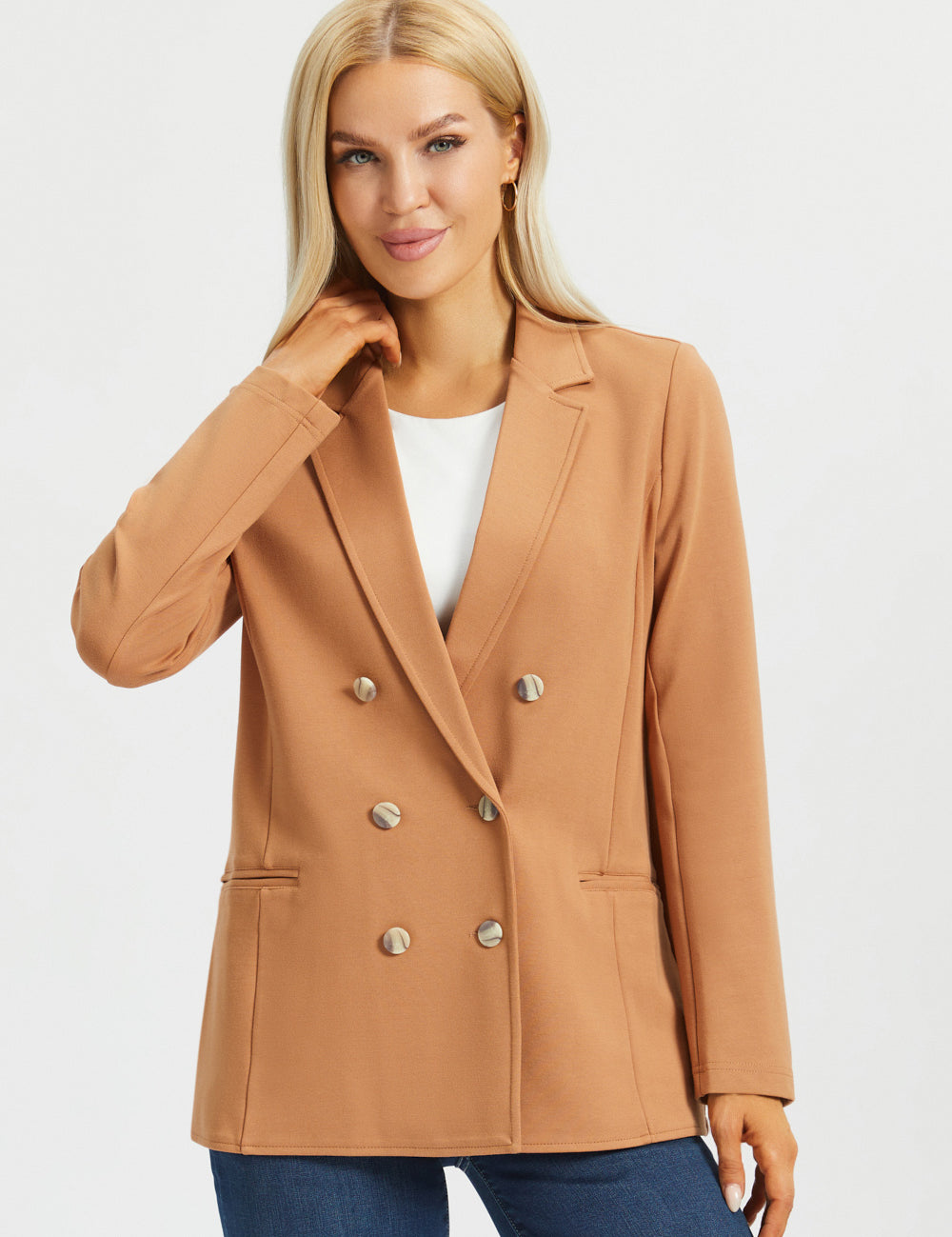 Double Breasted Blazer | Stretch Ponte (Sandalwood)