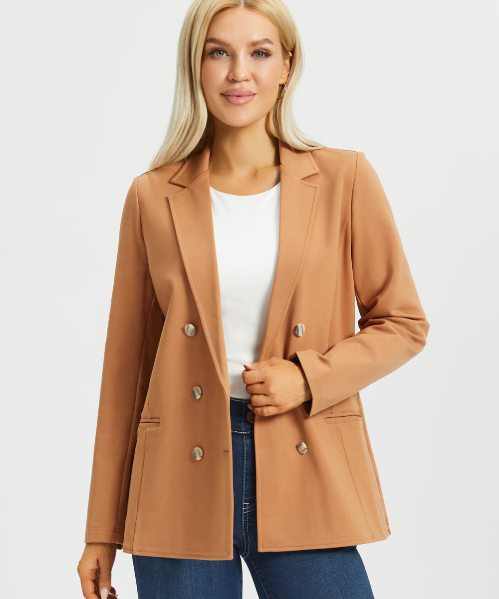 Double Breasted Blazer | Stretch Ponte (Sandalwood)