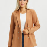 Double Breasted Blazer | Stretch Ponte (Sandalwood)