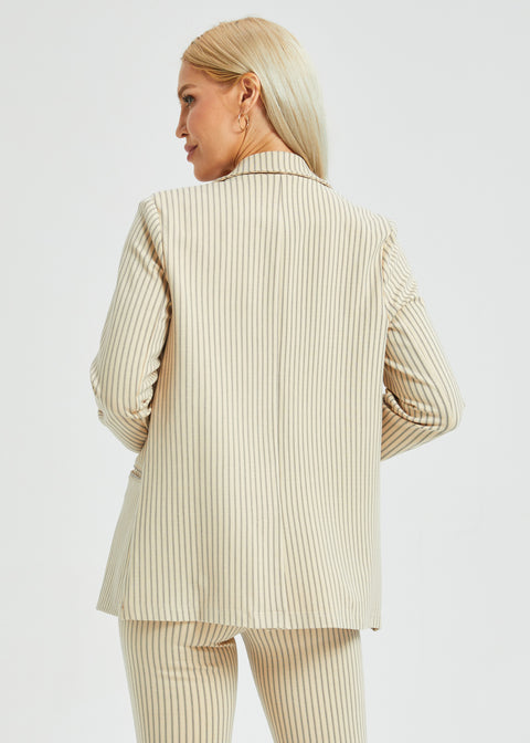 PRESALE ⏰ Double Breasted Blazer | Stretch Ponte (Ivory Black Pinstripe)