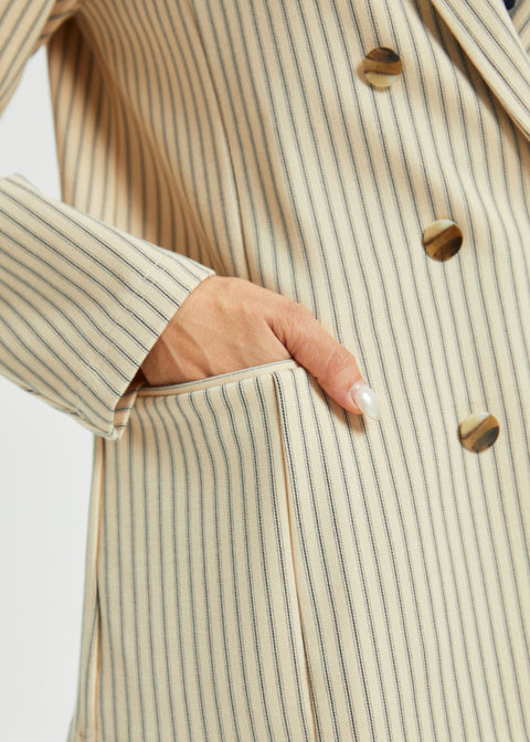 PRESALE ⏰ Double Breasted Blazer | Stretch Ponte (Ivory Black Pinstripe)