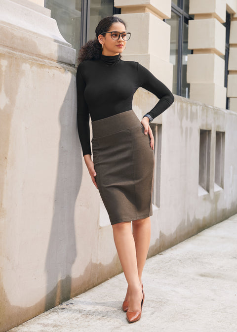 PRESALE ⏰ Power Down Pencil Skirt | High Waist (Heather Brown)