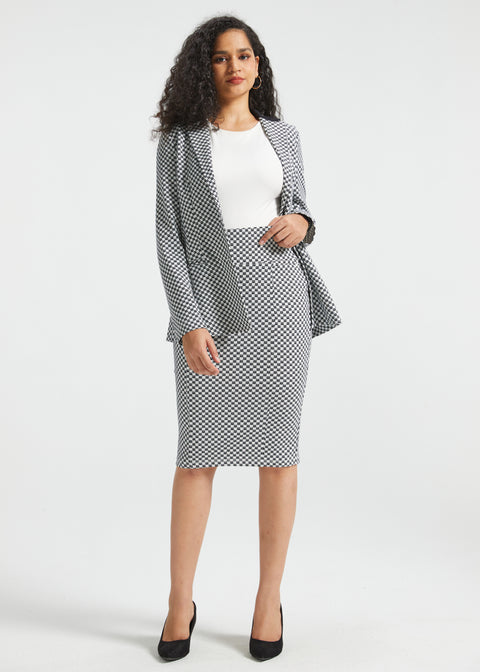 Power Down Pencil Skirt | High Waist (Black Ivory Catstooth)