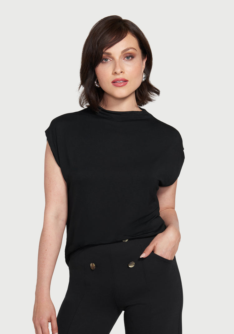 Cap Sleeve Mockneck (Black)
