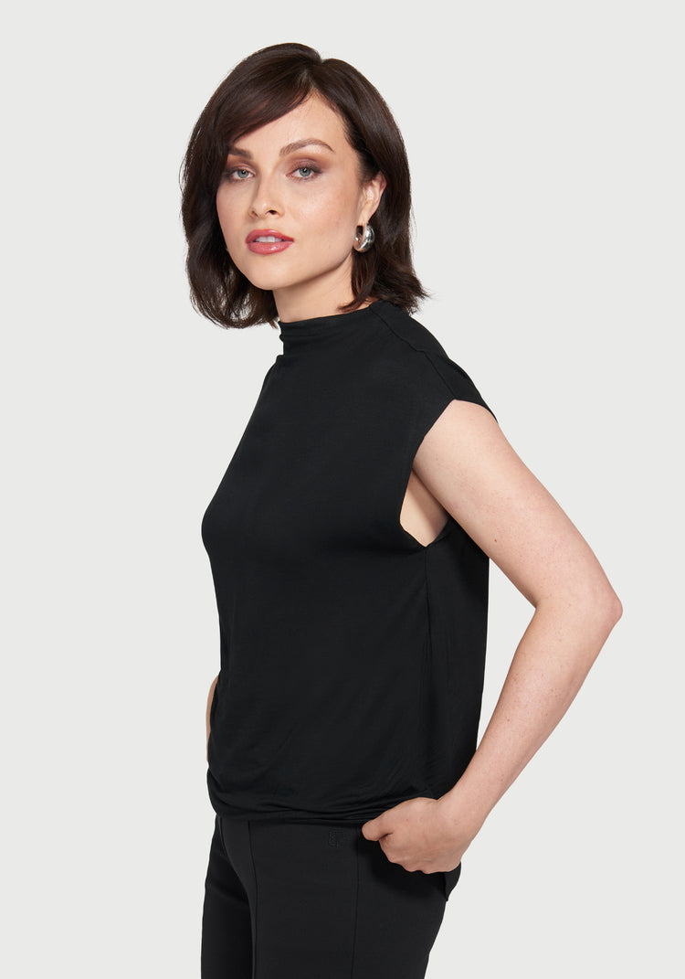 Cap Sleeve Mockneck (Black)