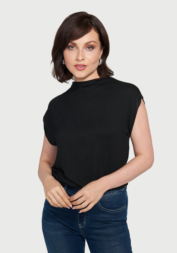 Cap Sleeve Mockneck (Black)