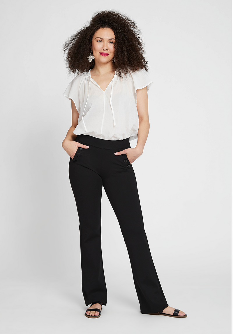 Boot-Cut | Six-Button Dress Pant Yoga Pants (Black)