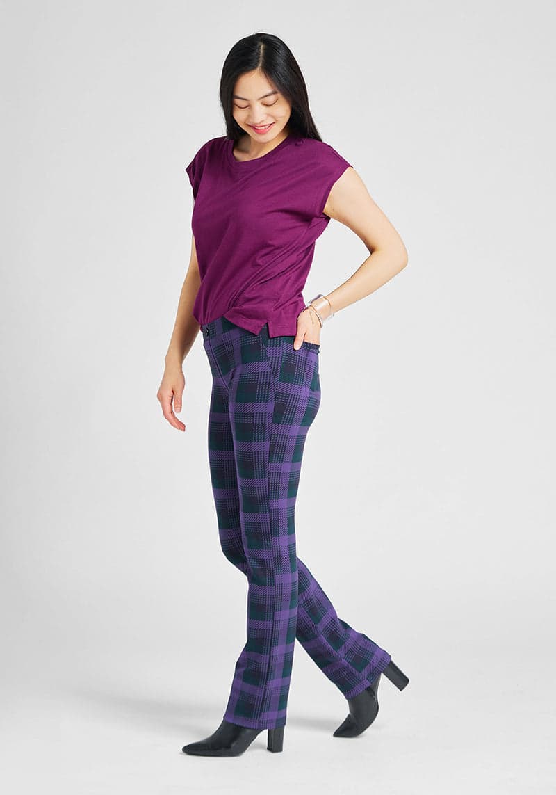 Straight Leg | Two-Pocket Dress Pant Yoga Pants (Grape Geometric Check)
